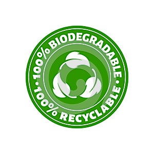 Recyclable biodegradable compostable circle green inons. Vector eco bio logos