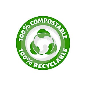 Recyclable biodegradable compostable circle green inons. Vector eco bio logos