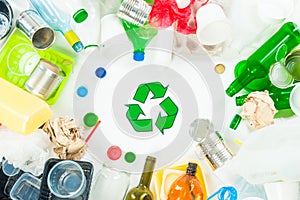 Recyclable garbage consisting of glass plastic metal photo