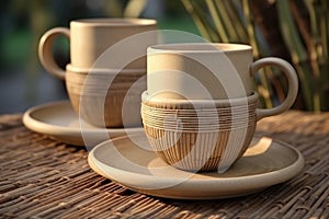 Recyclable Material Cups for Coffee or Tea, Elegant Eco-Friendly Drinkware Made from Bamboo