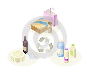 Recyclable Materials and Products as Ecology and Environment Protection and Conservation Isometric Vector Illustration