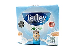 Recyclable Paper based Container or packet of Tetley Decaf Tea