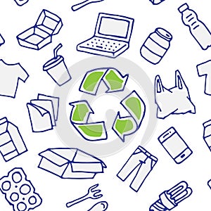 Recyclable things vector seamless pattern hand drawn