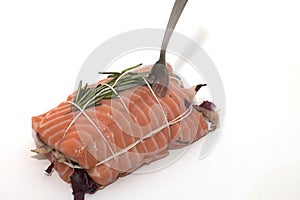Recyclable tub with salmon fish meatloaf photo