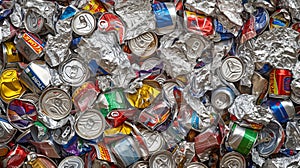 recycle aluminum metal crushed can waste background. Generative Ai