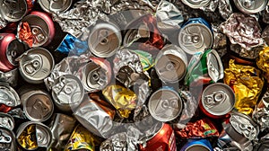 recycle aluminum metal crushed can waste background. Generative Ai