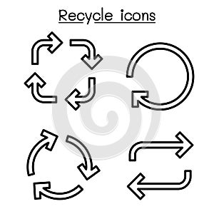 Recycle arrow icon set in thin line style