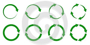 Recycle arrow icon vector illustration on white background. reuse symbol. eco lifecycle. green cycle round set. bio emblem