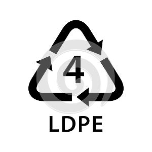 Recycle arrow triangle LDPE types 4 isolated on white background, symbology four type logo of plastic LDPE materials, recycle photo