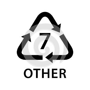 Recycle arrow triangle OTHER types 7 isolated on white background, symbology seven type logo of plastic OTHER materials, recycle photo