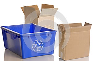 Recycle bin and cardboard boxes