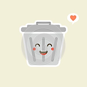 Recycle bin cartoon cute character in kawaii flat style. Tin trash bin. Metal waste container, functional trashcan. City health