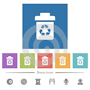 Recycle bin flat white icons in square backgrounds