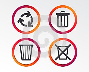 Recycle bin icons. Reuse or reduce symbol.