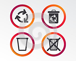 Recycle bin icons. Reuse or reduce symbol.