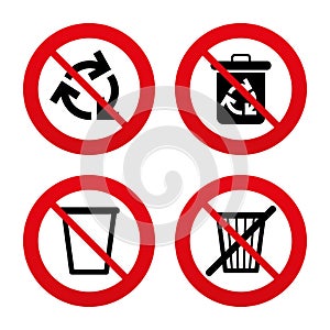 Recycle bin icons. Reuse or reduce symbol