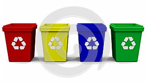 Recycle bin logo four color 3d rendering