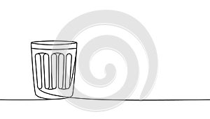 Recycle bin one line continuous drawing. Trash can, Waste container continuous one line illustration. Vector minimalist