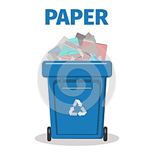 Recycle bin for paper. Garbage recycling container. Vector illustration in flat style