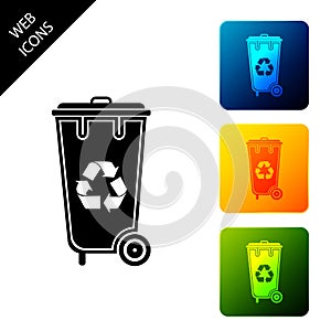 Recycle bin with recycle symbol icon isolated. Trash can icon. Garbage bin sign. Recycle basket icon. Set icons colorful