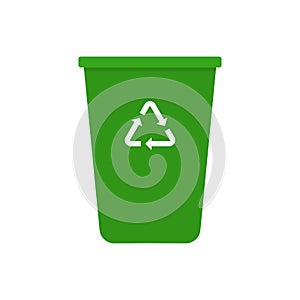 Recycle bin with recycling symbol logo. Isolated on white background. Vector illustration