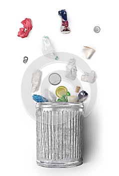 Recycle bin with unsorted trash isolated