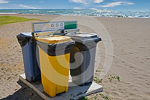 Recycle Bins in a beach