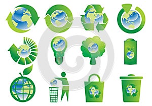 Recycle buttons with Earth Globe