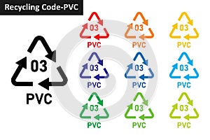 Recycle Code PVC set. Plastic recycling symbols 03 PVC.