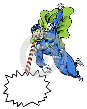 Recycle comic book super hero in heroic pose using eye beams for message photo