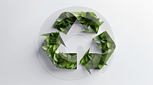 Recycle eco sign with leaves. Reuse green ecology symbol on white background.