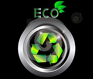 Recycle ecology Sign on black metal button