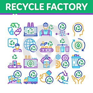 Recycle Factory Ecology Industry Icons Set Vector