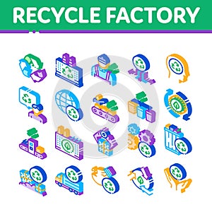 Recycle Factory Ecology Industry Isometric Icons Set Vector