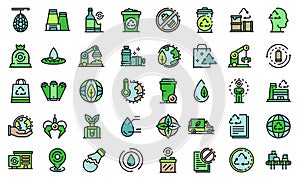 Recycle factory icons set line color vector