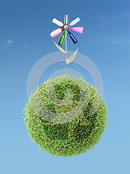 Eco flower on green recycle planet