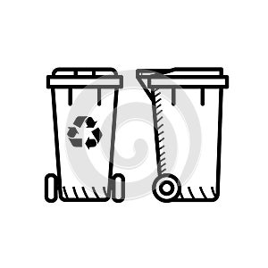 Recycle garbage bin icon Trash can black and white