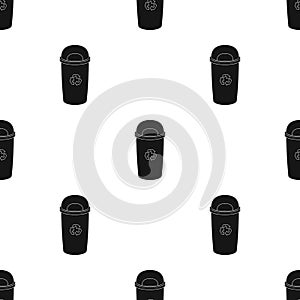 Recycle garbage can icon in black style isolated on white background. Bio and ecology symbol stock vector illustration.