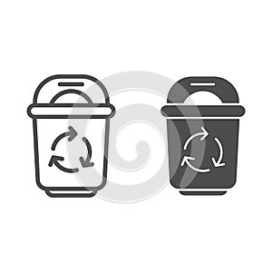 Recycle garbage line and glyph icon. Bin with recycle symbol vector illustration isolated on white. Trash outline style