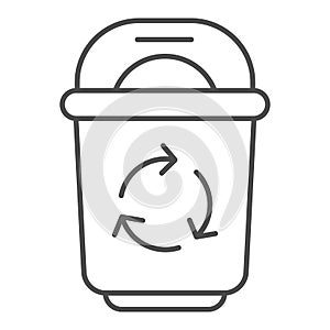 Recycle garbage thin line icon. Bin with recycle symbol vector illustration isolated on white. Trash outline style