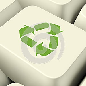 Recycle Icon Computer Key In Green Showing Recycling And Eco Fri