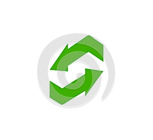 Recycle icon, garbage sorting symbol, waste recycling sign, green arrows, environmental vector isolated illustration