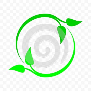 Recycle icon, green leaf arrow circle. Vector bio garbage reuse, ecology environment and nature protection and eco recycle sign