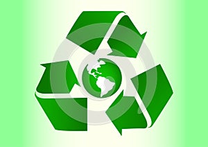 Recycle icon and green world.