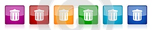 Recycle icon set, colorful square glossy vector illustrations in 6 options for web design and mobile applications