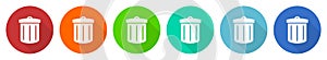 Recycle icon set, flat design vector illustration in 6 colors options for webdesign and mobile applications