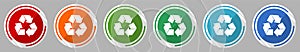 Recycle icon set, vector illustration in 6 colors options for webdesign and mobile applications, flat design symbol