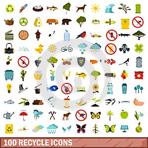 100 recycle icons set, flat style