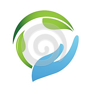 Recycle logo, circle, natural, green, leaves, hand