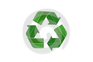 Recycle logo symbol from a green leaf, isolated on white background